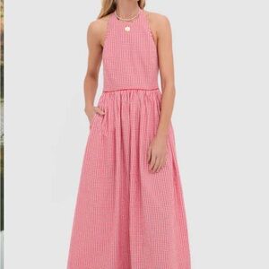 Red Gingham Halter Maxi Dress